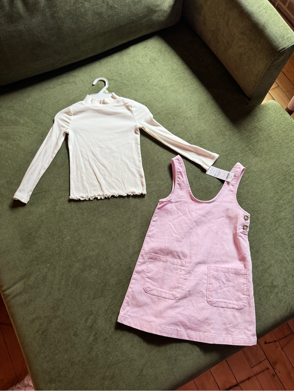 Pink Corduroy Dress with Cream Long Sleeve Rib Sweater